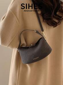 1 buah Tas Selempang Wanita Kulit PU Warna Polos, Tas Tangan Modis Warna Matte dengan Penutup Resleting, Tali yang Dapat Diatur - Kopi - View 8