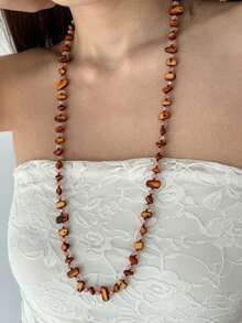 1pc Fashionable Geometric Beaded Necklace, Elegant Retro Bohemian Natural Style Imitation Shell Beaded Multi-Color Long Necklace, Colorful Shell & Glass Multi-Layer Necklace, Women's Long Sweater Chain, Cross-Border Creative European And American Style Suitable For Women's Daily Wear, Parties, Holidays, Vacations, Daily Gifts, Jewelry Gifts