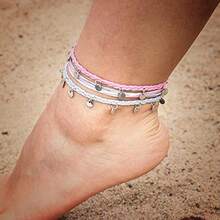 String Ankle Bracelets Waterproof Rope Anklets Braided Beach Boho Coin Anklets Cute Friendship Foot Jewelry For Women - Hồng - Xem 6