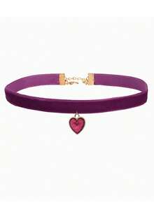 1pc Women's Retro Velvet Choker Necklace With Heart Pendant, Fashion Collar - Multicolor - View 28