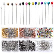 100 piezas/Caja Alfileres de posicionamiento de cabeza de perla de acero inoxidable hechos a mano, juego de alfileres de costura para ropa, bolsos, joyería, manualidades y accesorios DIY - Pines en caja - Ver 6