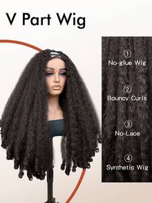 Afro Wig V Part Kinky Curly Wigs For Black Women Wear And Go Glueless U Part Wig With Unique Bouncy Curls In The End Synthetic No Leave Out Clip In 26 Inch - 彩色 - 查看 2