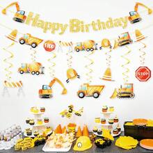 1set Building Theme Birthday Banner, Bulldozer, Excavator Building Logo Pattern, Suitable For Building Theme Birthday Party Decoration Supplies, Building Style Party Decoration Supplies, Party Atmosphere Punch Background Decoration