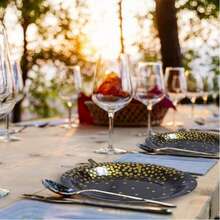 7-Inch/9-Inch Disposable Gold Foil Polka Dot Black Paper Plates, Leak-Proof Thickened Paper Plates | 3-Second Cleanup | Party Disposable | Camping & Household Stocking | Cake Plates, Birthday Party, Holiday Events, Graduation, Thanksgiving, Christmas Tableware - Black Combination With Gold Foil Polka Dots - View 4