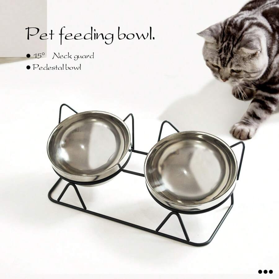 Support surélevé pour bol de chat, double couche en acier inoxydable et fer, mangeoire surélevée, anti-vomissement et protection de la colonne vertébrale, facile à nettoyer et stable, alimentation saine, anti-basculement, convient aux chats British Shorthair - 1L - Voir 1