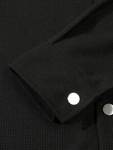 男士休闲拼接撞色口袋翻领长袖衬衫+长裤套装，轻薄涤纶面料，休闲运动度假装，春秋季 - 黑色 - 查看 6