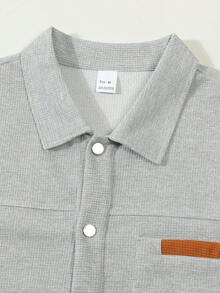 2pcs Men's Casual Patchwork Contrast Color Pocket Turndown Collar Long Sleeve Shirt + Long Pants Set, Lightweight Casual Sports Vacation Outfit, Spring/Autumn - 灰色 - 查看 4