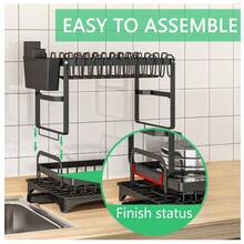 Kitchen Countertop Dish Drying Rack - Multi-Functional Tableware Storage Organizer For Bowls, Plates, Chopsticks, Spoons & Dishes, Home Kitchen Space-Saving Dish Rack With Efficient Drainage System, Detachable Compartments For Classified Storage (Bowls/Plates/Utensils/Cutlery), Durable Plastic & Metal Construction For Long-Lasting Use, Easy-To-Clean Surface (Wipeable & Washable), Anti-Slip Rubber Feet To Prevent Sliding On Countertops, Suitable For Small Kitchens, Apartments & Family Homes, Keeps Dishes Dry, Tidy & Mold-Free After Washing, Extra Side Hooks For Hanging Sponges/Scrub Brushes, Adjustable Layers To Fit Different Dish Sizes, Ideal For Daily Kitchen Use & Meal Prep Organization - 黑色 - 查看 6
