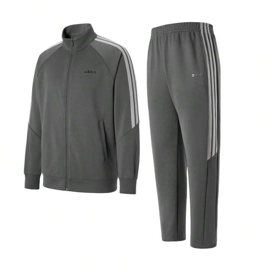 Adidas Men's Sports Suit, New Classic 3-Stripes Long Sleeve Jacket And Sweatpants 2 Pieces Set, Autumn/Winter - Grey - View 1