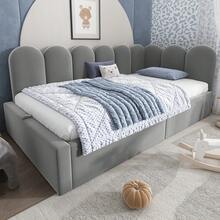 Upholstered Daybed 90x200 Cm, Daybed Sofa Bed With Hydraulic Storage, Children's Bed With Metal Slatted Base, Velvet, Grey, Without Mattress - Grey - View 9