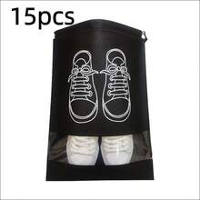 Novos Sachês Impermeáveis para Sapatos com 5 Peças - Organizadores de Viagem de Não Tecido com Cordão - Preto - Visão 9