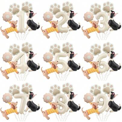 6pcs Cute Dog Sausage Dog Shepherd Dog Paw Foil Balloons Set, Suitable For Pet Dog Party Decorations, Birthday Party Decorations