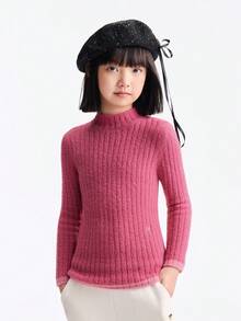 Annil 儿童女童中领套头毛衣，冬季修身款，弹性面料，亲肤材质，撞色设计，甜美针织毛衣