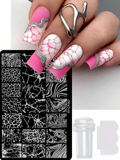 Line Nail Art Stamping Plate With Stamper & Scrapper Wave Stripe Design Drawing Gel Print Stencils UV Gel Polish Printing Plate Tools Manicure Products