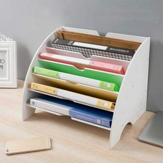 1pc Semicircular Desktop File Organizer, Multi-Layer Office Supplies Storage Rack, Categorized File Holder, Creative Arrangement Shelf