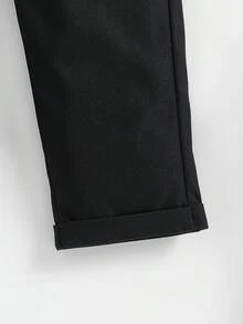 Boys Casual Solid Color Embroidered Gentleman Long Pants, Slanted Pockets, Belt Design, Suitable For Daily Wear, Travel, Party, Vacation, College Style Versatile Fashion - Black - View 6