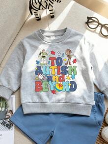 Disney Toy Story "To Autism And Beyond" Comic  Pattern Print, Soft And Warm Girls' Hoodie, Suitable For Daily Leisure, Parent-Child Outings And Other Scenarios. - 黑色 - 查看 2