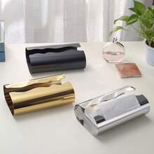 1pc Creative Curved Tissue Box, Stainless Steel Material With Elegant Mirror Effect, Home Decor, Bathroom Vanity/Bedside Table/Office Desk Decoration, Desktop Home Decor And Storage, Napkin Holder, Holiday Family Gathering, Kitchen Dining Table Decoration, Suitable For Home Kitchen Bedroom Living Room Dining Room - Multicolor - View 2