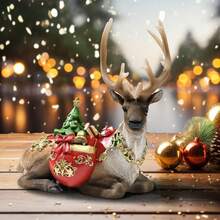 Christmas Reindeer Statue With Tree And Gifts - Resin Home Decor, Living Room Decoration, Holiday Sculpture, Personalized Gift For Family And Friends - Cultural - View 3