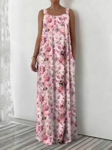 Floral Print Romantic Vacation Dress For Women, Spring/Summer - Pink - View 3