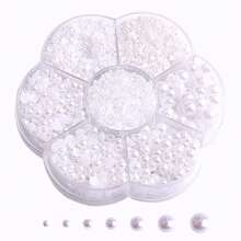 2000 buc/cutie perle argintii pentru unghii, decor pentru unghii, cutie cu flori de prun, perle semirotunde, accesorii DIY pentru unghii, dimensiuni asortate