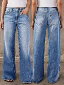 Straight Leg Jeans For Women High Waisted Stretchy Loose Denim Pants Casual Baggy Jean Trousers