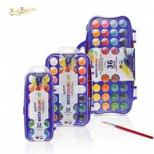 Conjunto de aquarela em pastilhas com 12/24/36 cores, pincéis e esponja absorvente. Lavável, fácil de misturar as cores, design portátil, perfeito para confecção de cartões, ilustrações, pintura e caligrafia. Ideal para artistas, estudantes e iniciantes. - Multicolorido - Ver 8
