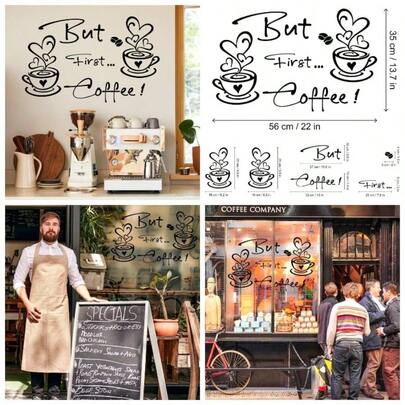 2 Sets Kitchen Wall Decor Stickers, But First Coffee Decals With Beans Mural, Peel And Stick Wallpaper, Removable Wall Art Decals Mural Posters Home Decor