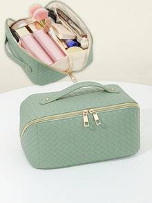 1 PC Mint Green Pu Leather Premium Pillow Bag, Versatile Travel And Commuter Handbag Make Up Bag,Fashionable And Casual Large Capacity Portable Zipper Makeup Bags,Travel And Vacation Essentials Cosmetic Bags For Sanitary Napkins,Pouch Pads - 綠色 - 查看 3