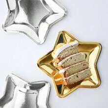 10pcs Christmas & New Year Gold & Silver Star Shaped Disposable Paper Plates - Party Decor For Birthdays & Holidays - Multicolor - View 1
