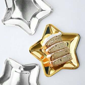 10pcs Christmas & New Year Gold & Silver Star Shaped Disposable Paper Plates - Party Decor For Birthdays & Holidays