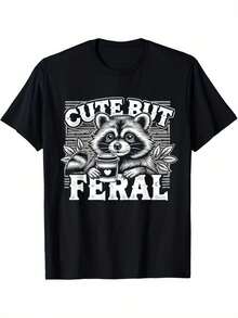 Camiseta de Hombre Panda Vacaciones de Verano Emoticon de Mapache Lindo y Salvaje - Negro - Ver 1
