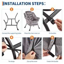 Sillón con otomana, sillón grande con otomana, sillones de lectura con bolsillo lateral para sala de estar, dormitorio y oficina, gris - Gris - Ver 3