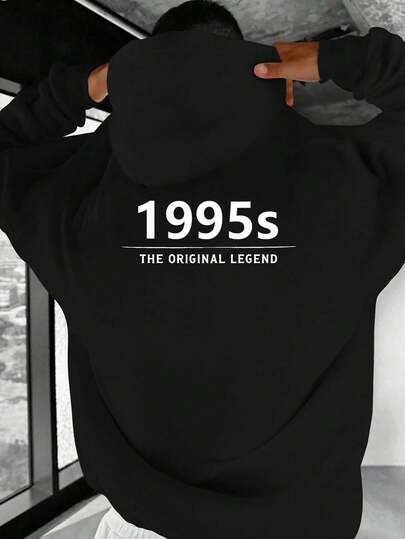 Original Legend 1995s JPH-9 Men'S Vintage 1995 Graphic Hooded Sweatshirt - Black Relaxed Fit Pullover With Nostalgic 90s Print, Machine Washable Non-Stretch Fabric, Casual Retro Streetwear For All-Season & Casual Attire (90s Inspired Collect