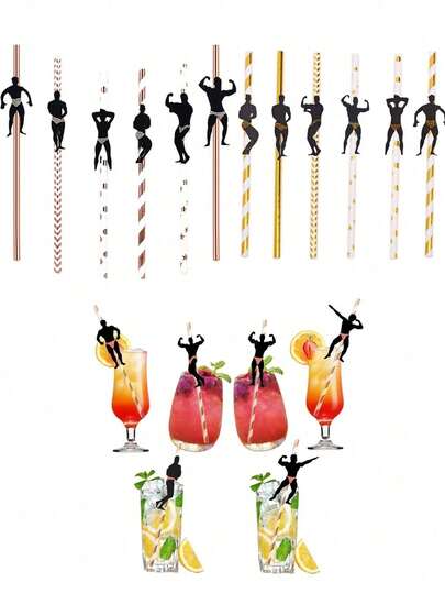 1pack/12pcs Rose Gold Disposable Paper Straws - Perfect For Bachelor/Bachelorette Parties, Fitness And Muscle-Themed Parties, Weddings, Housewarming Parties, And Bridal Showers; Suitable For Birthday Party Decorations, Bachelor/Bachelorette Party Decorations, Birthday Parties, And Bridal Showers.