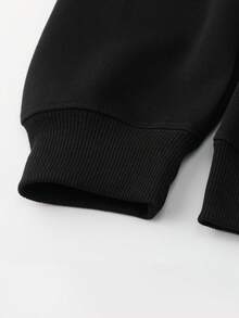 Women's Y2K Personalized Contrast Color Letter Cute Cartoon Black Snowman Print Black Ribbed Loose Comfortable Casual Versatile Daily Commute Home Fashion Long Sleeve Crew Neck Sweatshirt - Black - View 6