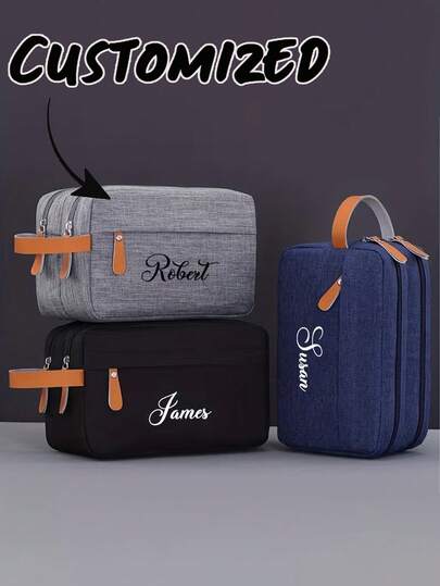 Bolsa de maquillaje personalizada para hombres, bolsa de aseo de viaje personalizada con nombre/texto para hombres y mujeres, bolsa de tela personalizada, bolsa organizadora de gran capacidad y múltiples compartimentos con etiqueta de nombre, regalo ideal para papá, esposo, novio, bolsa digital multifuncional, organizador de viaje de tela Oxford, set de regalo de aseo, bolsa de aseo de viaje para hombres, bolsa de viaje portátil, ideal para lo esencial de belleza y afeitado