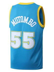 男士篮球服 55 蓝色刺绣休闲运动背心 圆领无袖训练服 - 藍色 - 查看 2