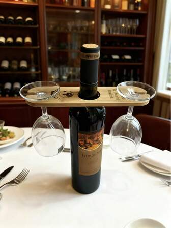 1个木制酒杯架，耐热实用展示架，适用于玻璃杯、红酒杯，悬挂式竹木杯托，适合家庭聚会、餐厅、酒吧、户外野餐、馈赠亲友