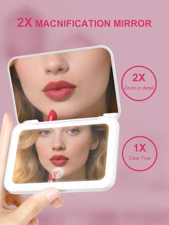 可充电便携式LED化妆镜，带三色灯光、可调节补光灯，小巧可折叠，带灯