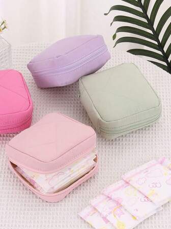 1pc Large Capacity Grid Sanitary Napkin Storage Bag, Women's Cosmetic Bag, Coin Purse, Tampon Storage Bag, Coin Purse And Other Small Items Storage, Suitable For Underwear, Tampons, Menstrual Use