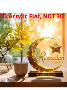 2D Acryl Kristall Mondsichel Deko, präsentiert den Ramadan Neumond, islamisch inspiriertes Motiv, geeignet für Ramadan, Ostern, Fensterauslagen, ideales Geschenk, ohne Stromquelle