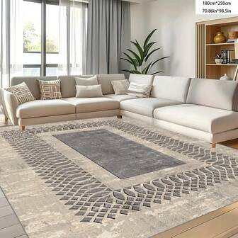 Luxury Velvet Area Rug 850g/Sqm, Vintage Floral Pattern, Ultra-Soft Thick Non-Slip Outdoor Carpet, Modern Geometric Design, Machine Washable, Polyester 100%, For Living Room, Bedroom, Office, And Dining Decor - Rectangle Shape, Non-Slip Bottom, Fade Resistant, Fluffy