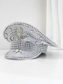 1 pieza Sombrero de capitán con brillos de poliéster y rhinestones en estilo steampunk para mujeres y hombres, adecuado para despedidas de soltero, cosplay, Navidad, carnaval, bares, despedidas de soltero