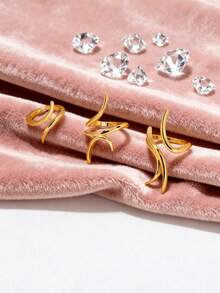 3pcs/Set Minimalist Retro European & American Style Geometric Curve Alloy Ring Set, Women Jewelry Set, Can Be Worn Separately Or Stacked, Suitable For Women's Daily, Party, Vacation, Casual And Business Wear, Great Gift For Friends And Family - Gold - View 4
