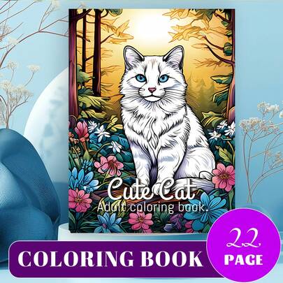 [NEW Cute Cat Coloring Book] 1pc Original Coloring Book , 22 Pages Single-Sided Printing, Clear Lines And Exquisite Patterns, Ideal For Relaxation | Perfect Gift For New Year, Valentine's Day, Christmas, Birthdays, School Holidays, Perfect For Adults & Teens & Child