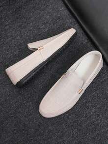 1 双男士套脚乐福鞋，2025 新款套脚休闲鞋，时尚百搭，耐脏面料，软底防滑驾驶鞋，平底舒适商务鞋，轻便透气莫卡辛鞋（尺码偏小，建议选大一码） - 米色 - 查看 8