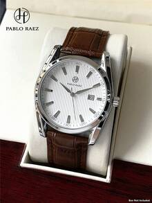 Pablo Raez 1pc Simple Watch Business Fashion Men's Watch Stainless Steel Case Soft Comfortable Microfiber PU Leather Bracelet Chain Silver Color Luxury Metallic Unique Design Date Calendar Display Genuine Strap Top New 50M Waterproof Men's Quartz Watch Sports Clock Ticking Hand Gift For Friends Or Family Suitable For Daily Life/Work/Party Decoration Dress Watch Birthday Gift Graduation Wedding Gift - one-size - View 13