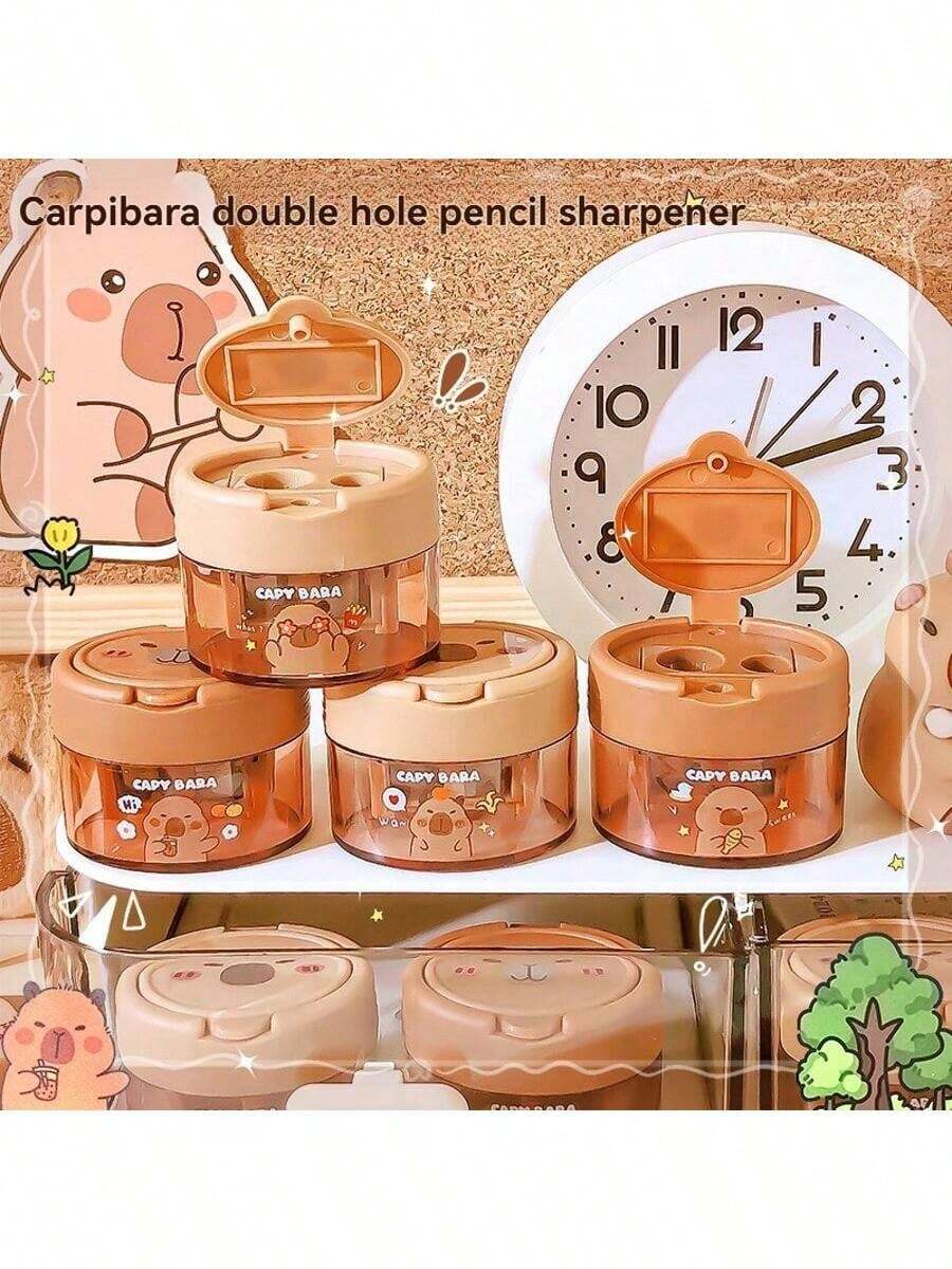 1pc Capybara Fun Flip-Top Dual-Hole Pencil Sharpener | Cartoon Creative Mini Sharpener For Students | Ideal For School Pencils (Random Style) - Random Styles - View 1