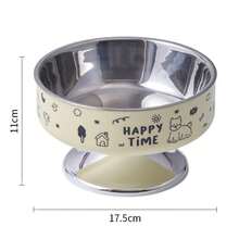 宠物猫狗印花电镀银底高效防颈伤防滑防溢大容量喂食碗，配有不锈钢碗身，符合人体工学设计，方便狗狗进食，可清洗。